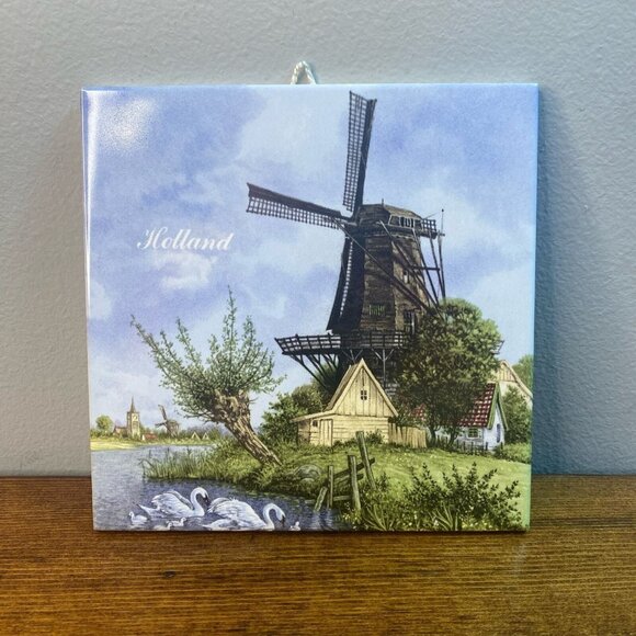 Hand Painted Vintage Ter Steege BV Holland 6" Wall Tile w/ Dutch Windmill - Picture 1 of 7